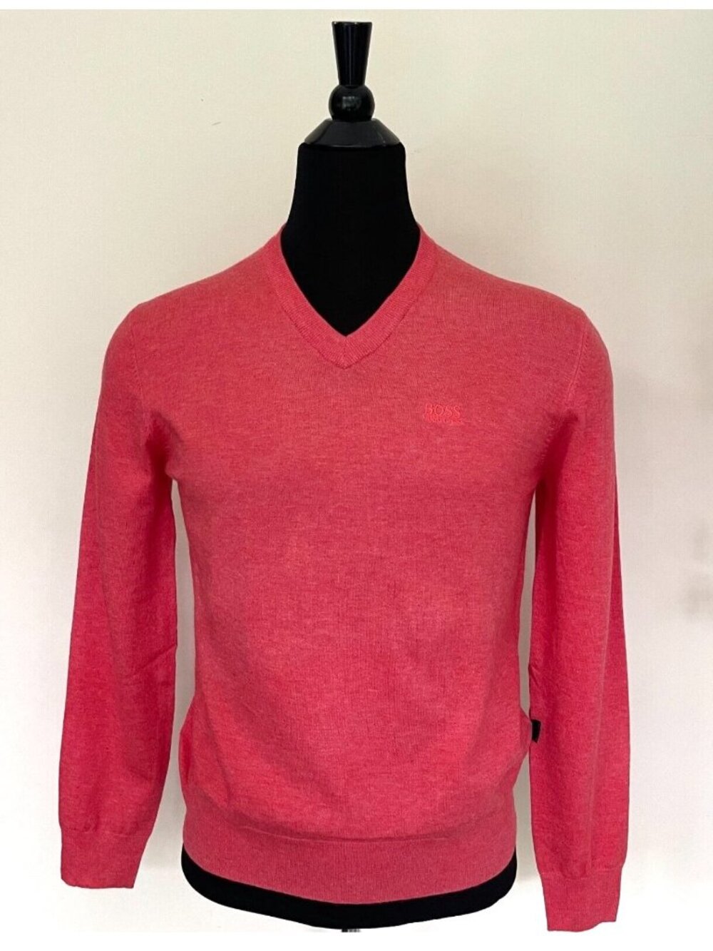 New Hugo Boss Sweater V neck Pink Red Wool Sweater Pullover